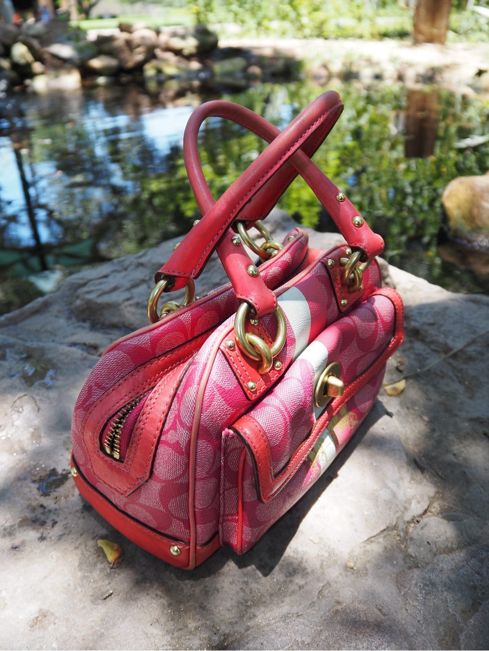 Coach Heritage Pink Signature Stripe Satchel - Picture 10 of 11